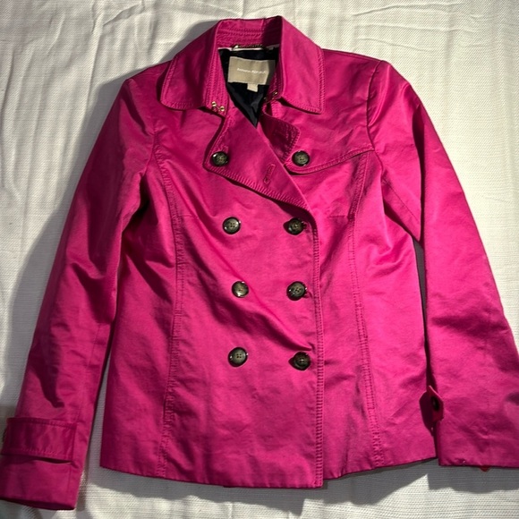 Banana Republic Double Breasted Fuschia Pink Short Trench Jacket Size XS
